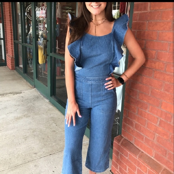 jean ruffle jumpsuit